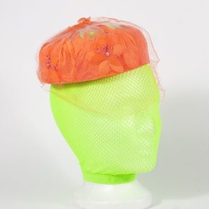 Vintage coral flower hat with veil